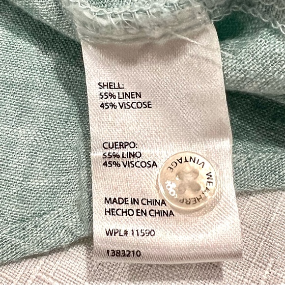 Weatherproof Washable Womens Linen Viscose Green Short Sleeve Button-Down Tie - Picture 4 of 9